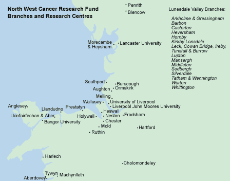 north west cancer research fund: branches and research centres
